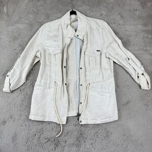 Max Jeans Utility Jacket Lightweight Drawstring Waist Beige Linen Blend M‎